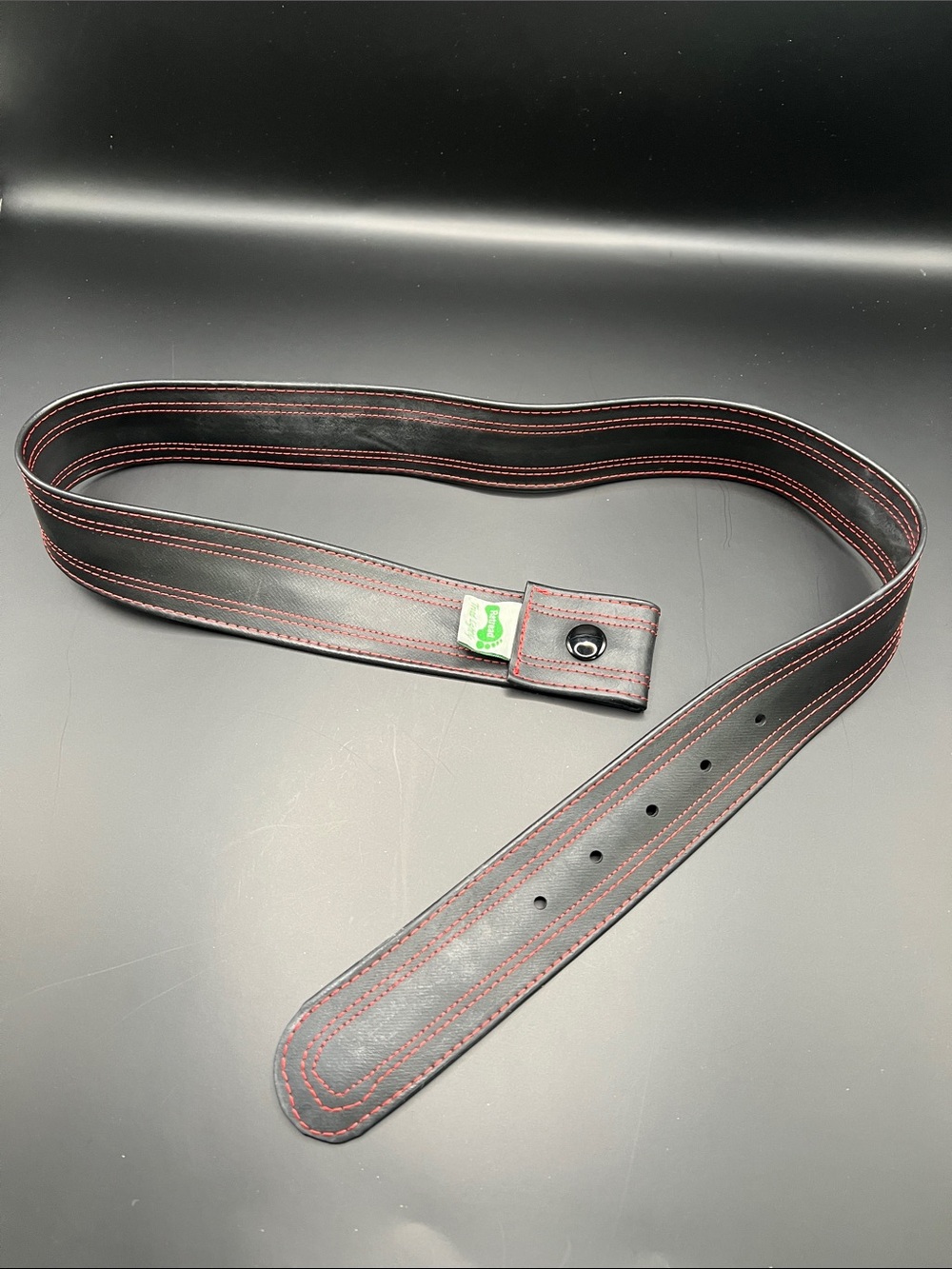 Black Leather Belt with Red Stitching